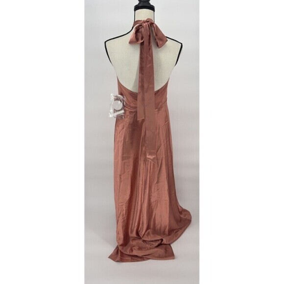 NWT  Birdy grey monica halter maxi dress shiny satin terracotta Womens Size XXL - Picture 8 of 11